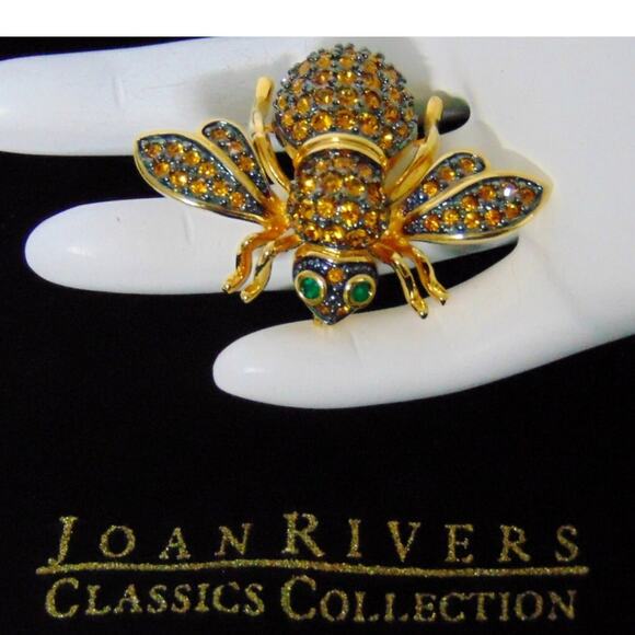 VTG Joan Rivers Gold Pave Crystal QUEEN BEE PIN Brooch Gold Topaz Rhinestones - Picture 3 of 5